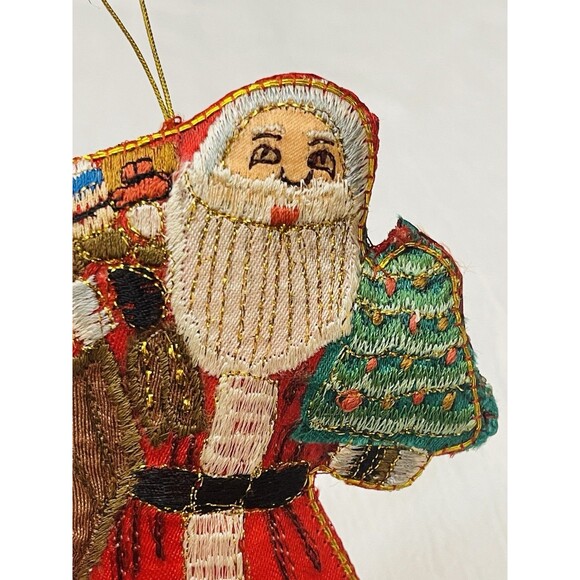VTG Santa Christmas Ornament Fabric Silk Figurine Needlecraft Gold Thread 5.25” - Picture 4 of 7